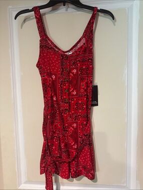 No Boundaries Red Bandana-Print Mini Dress